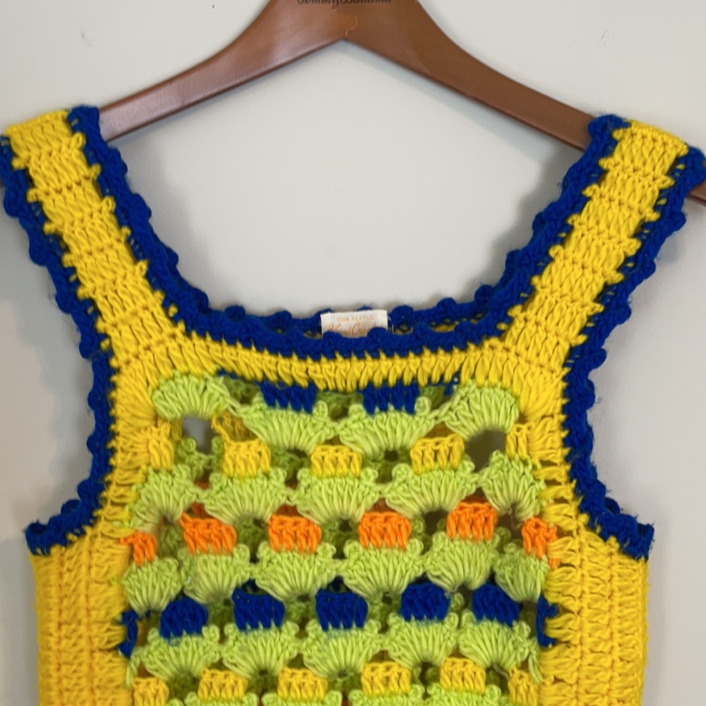 Hand-Crocheted Yellow & Multicolor Tank Top - Picture 3 of 9
